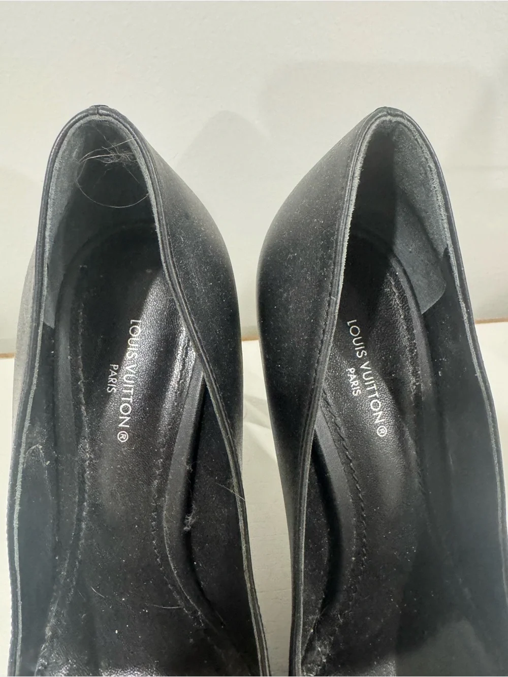 Louis Vuitton Black Leather Pumps with Gold LV Chain Accent